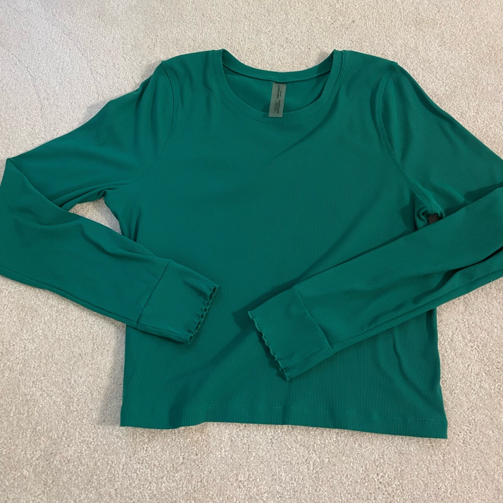 Outdoor Voices Kelly Green Ribbed Long Sleeve Top